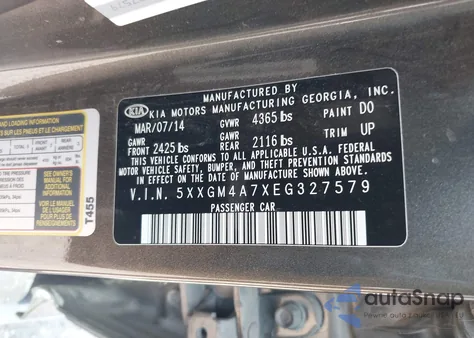 2014 Kia Optima Lx from USA, damaged, VIN 5XXGM4A7XEG327579